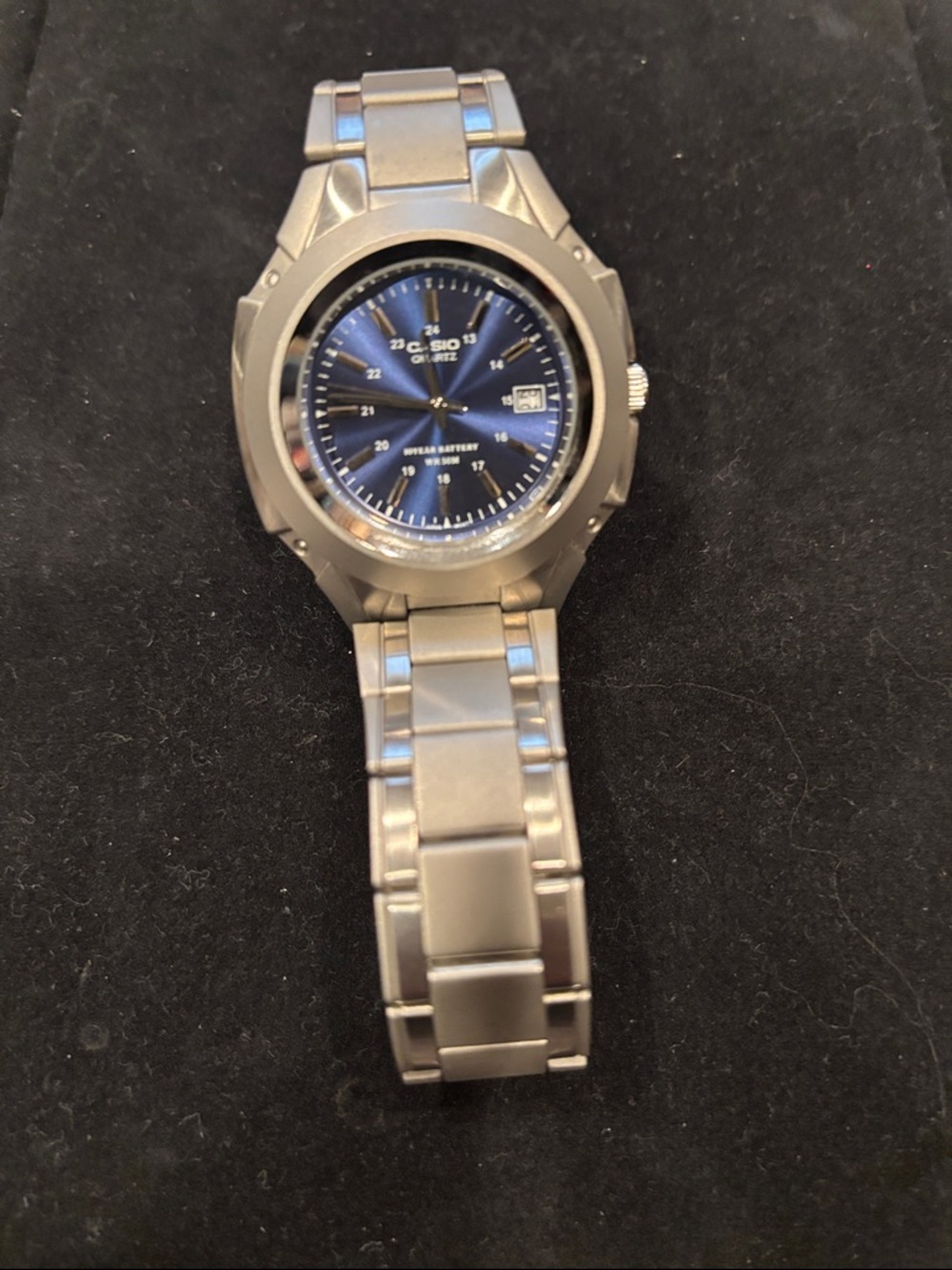 Casio Blue Dial Titanium-Tone Bracelet Watch